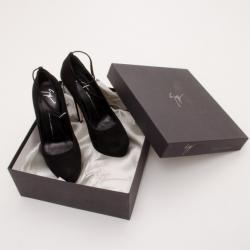 Pre Owned Giuseppe Zanotti Black Ankle Wrap Suede Platform Pumps Size 39
