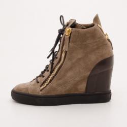 Pre Owned Giuseppe Zanotti Tan Suede Wedge Zip Sneakers Size 39