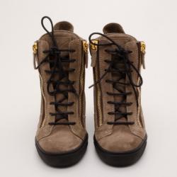 Pre Owned Giuseppe Zanotti Tan Suede Wedge Zip Sneakers Size 39