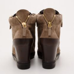 Pre Owned Giuseppe Zanotti Tan Suede Wedge Zip Sneakers Size 39