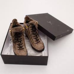 Pre Owned Giuseppe Zanotti Tan Suede Wedge Zip Sneakers Size 39