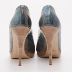 Pre Owned Giuseppe Zanotti Denim Crosshatched Patent Peep Toe Pumps Size 39