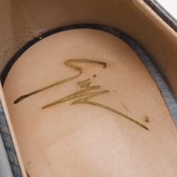 Pre Owned Giuseppe Zanotti Denim Crosshatched Patent Peep Toe Pumps Size 39