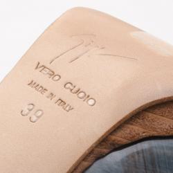 Pre Owned Giuseppe Zanotti Denim Crosshatched Patent Peep Toe Pumps Size 39