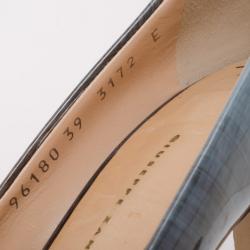 Pre Owned Giuseppe Zanotti Denim Crosshatched Patent Peep Toe Pumps Size 39