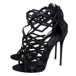 Pre Owned Giuseppe Zanotti Black Suede Cutout Accet Sandals Size 41