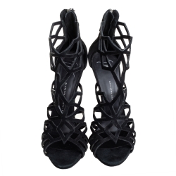 Pre Owned Giuseppe Zanotti Black Suede Cutout Accet Sandals Size 41