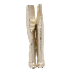 Pre Owned Giuseppe Zanotti Gold Metallic Leather Over the Knee Boots Size 39