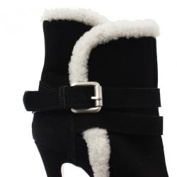 Pre Owned Giuseppe Zanotti Black Suede Fur Trim Ankle Boots Size 37