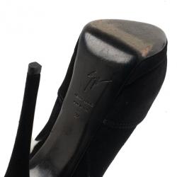 Pre Owned Giuseppe Zanotti Black Suede Fur Trim Ankle Boots Size 37