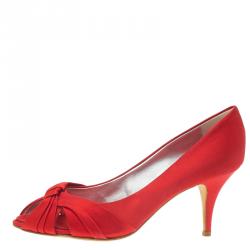 Pre Owned Giuseppe Zanotti Red Satin Criss Cross Peep Toe Pumps Size 38.5
