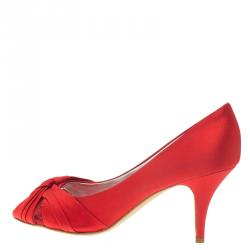 Pre Owned Giuseppe Zanotti Red Satin Criss Cross Peep Toe Pumps Size 38.5