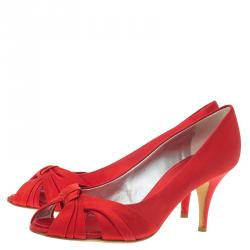 Pre Owned Giuseppe Zanotti Red Satin Criss Cross Peep Toe Pumps Size 38.5