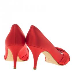 Pre Owned Giuseppe Zanotti Red Satin Criss Cross Peep Toe Pumps Size 38.5