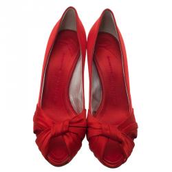 Pre Owned Giuseppe Zanotti Red Satin Criss Cross Peep Toe Pumps Size 38.5