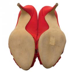 Pre Owned Giuseppe Zanotti Red Satin Criss Cross Peep Toe Pumps Size 38.5