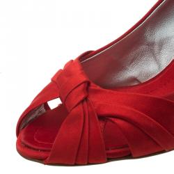 Pre Owned Giuseppe Zanotti Red Satin Criss Cross Peep Toe Pumps Size 38.5