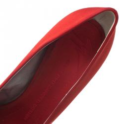 Pre Owned Giuseppe Zanotti Red Satin Criss Cross Peep Toe Pumps Size 38.5
