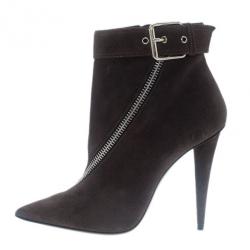 Pre Owned Giuseppe Zanotti Grey Suede Asymmetrical Zip Ankle Boots Size 39