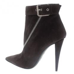 Pre Owned Giuseppe Zanotti Grey Suede Asymmetrical Zip Ankle Boots Size 39