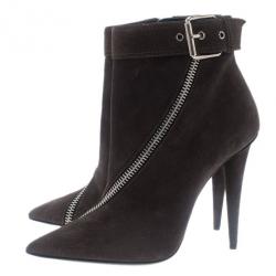 Pre Owned Giuseppe Zanotti Grey Suede Asymmetrical Zip Ankle Boots Size 39