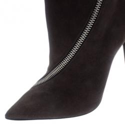 Pre Owned Giuseppe Zanotti Grey Suede Asymmetrical Zip Ankle Boots Size 39
