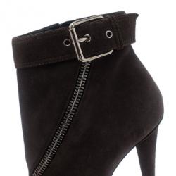 Pre Owned Giuseppe Zanotti Grey Suede Asymmetrical Zip Ankle Boots Size 39