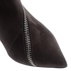 Pre Owned Giuseppe Zanotti Grey Suede Asymmetrical Zip Ankle Boots Size 39