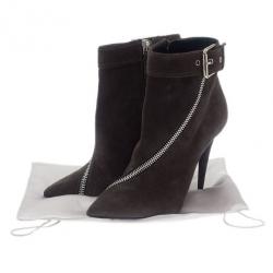 Pre Owned Giuseppe Zanotti Grey Suede Asymmetrical Zip Ankle Boots Size 39