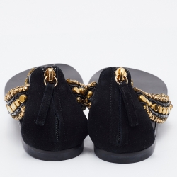 Pre Owned Giuseppe Zanotti Black Suede Crystal Embellished Thong Flats Size 38.5