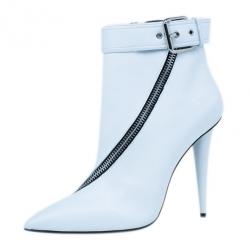 Pre Owned Giuseppe Zanotti White Leather Asymmetrical Zip Ankle Boots Size 41