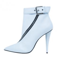 Pre Owned Giuseppe Zanotti White Leather Asymmetrical Zip Ankle Boots Size 41