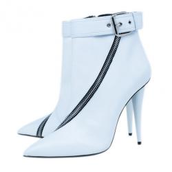 Pre Owned Giuseppe Zanotti White Leather Asymmetrical Zip Ankle Boots Size 41
