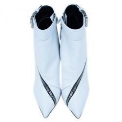Pre Owned Giuseppe Zanotti White Leather Asymmetrical Zip Ankle Boots Size 41