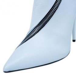 Pre Owned Giuseppe Zanotti White Leather Asymmetrical Zip Ankle Boots Size 41