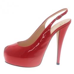 Pre Owned Giuseppe Zanotti Red Patent Leather ‘Monro 105′ Platform Peep Toe Slingback Sandals Size 40