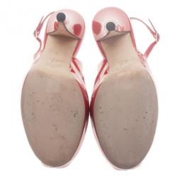 Pre Owned Giuseppe Zanotti Red Patent Leather ‘Monro 105′ Platform Peep Toe Slingback Sandals Size 40