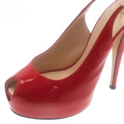 Pre Owned Giuseppe Zanotti Red Patent Leather ‘Monro 105′ Platform Peep Toe Slingback Sandals Size 40