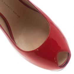 Pre Owned Giuseppe Zanotti Red Patent Leather ‘Monro 105′ Platform Peep Toe Slingback Sandals Size 40