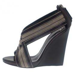 Pre Owned Giuseppe Zanotti Metallic Leather Back Zip Wedge Sandals Size 37