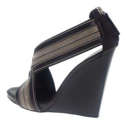 Pre Owned Giuseppe Zanotti Metallic Leather Back Zip Wedge Sandals Size 37