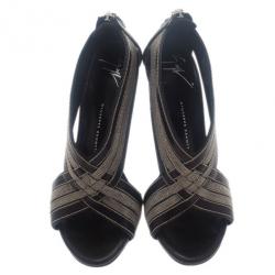 Pre Owned Giuseppe Zanotti Metallic Leather Back Zip Wedge Sandals Size 37