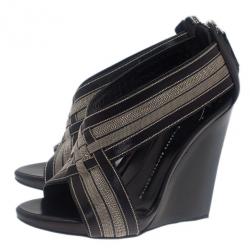 Pre Owned Giuseppe Zanotti Metallic Leather Back Zip Wedge Sandals Size 37