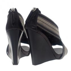 Pre Owned Giuseppe Zanotti Metallic Leather Back Zip Wedge Sandals Size 37