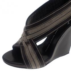 Pre Owned Giuseppe Zanotti Metallic Leather Back Zip Wedge Sandals Size 37