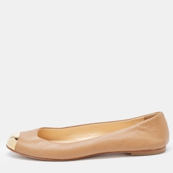 Pre Owned Giuseppe Zanotti Brown Leather Metal Cap Toe Ballet Flats Size 38.5
