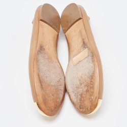 Pre Owned Giuseppe Zanotti Brown Leather Metal Cap Toe Ballet Flats Size 38.5