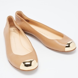Pre Owned Giuseppe Zanotti Brown Leather Metal Cap Toe Ballet Flats Size 38.5