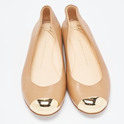 Pre Owned Giuseppe Zanotti Brown Leather Metal Cap Toe Ballet Flats Size 38.5