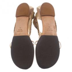 Pre Owned Giuseppe Zanotti Gold Leather Jeweled Flat Thong Sandals Size 39